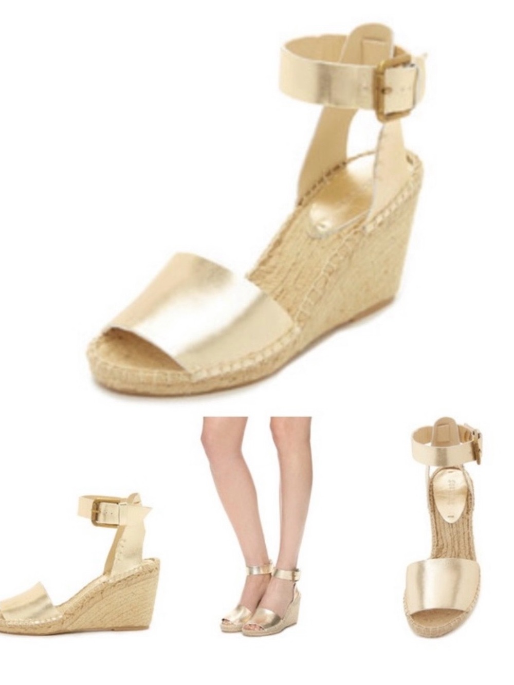 Soludos Leather Gold Metallic Wedge Heel Los - Size 8 EUC